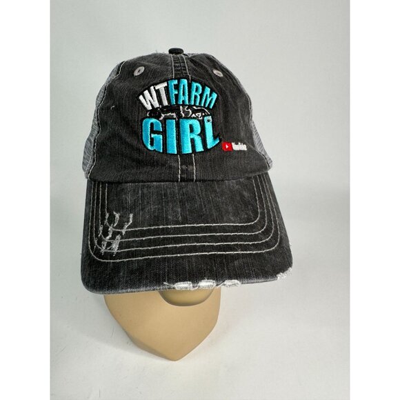 WT Farm Girl Distressed Trucker Hat YouTube Logo Embroidered Adjustable One Size - Picture 11 of 16